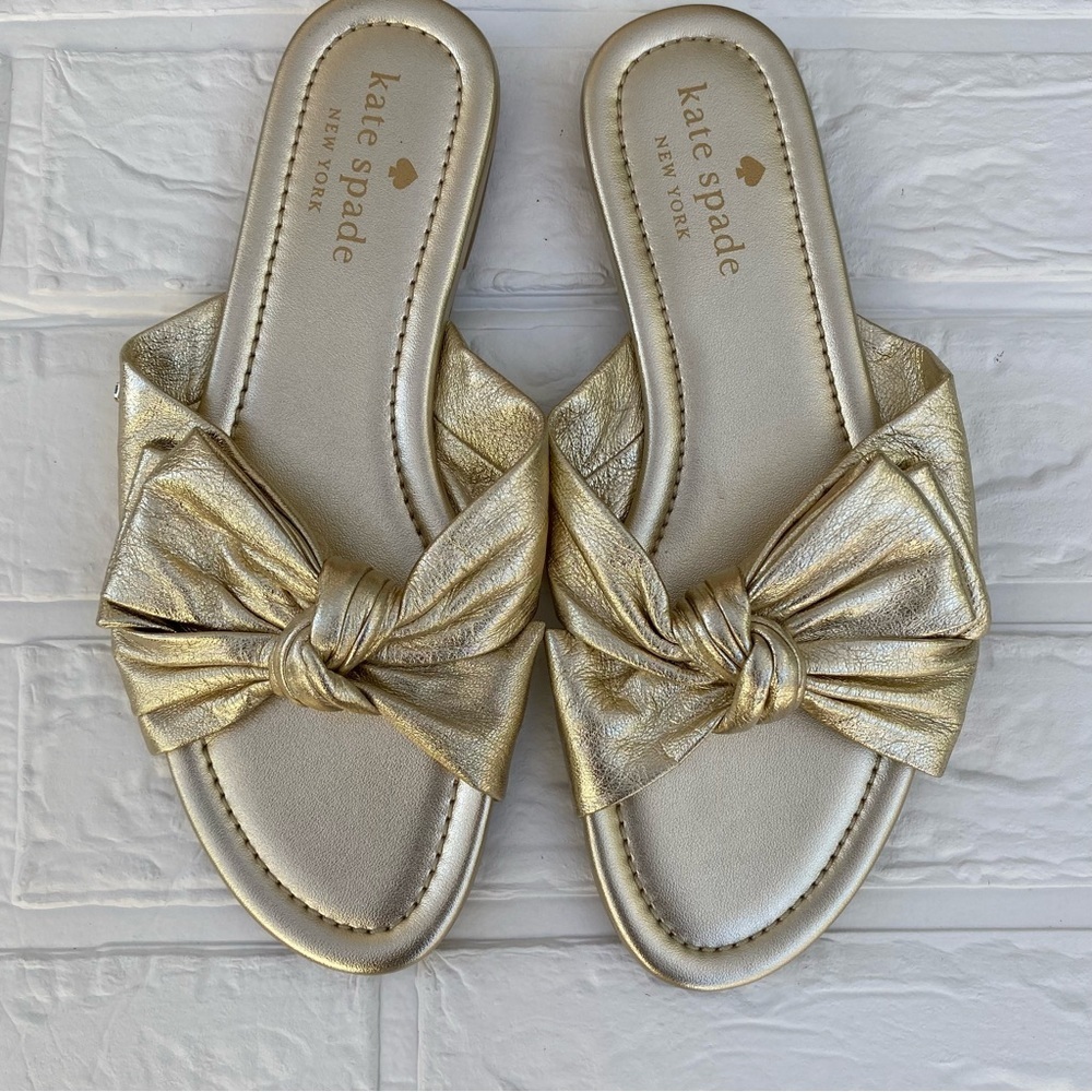 Kate Spade Marcella Metallic Gold Sandal Flats, Upper Leather